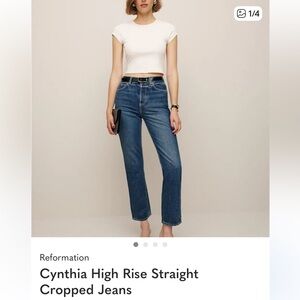 Reformation Cynthia High Rise Cropped Jeans. Size is 26 and wash is Lanier.